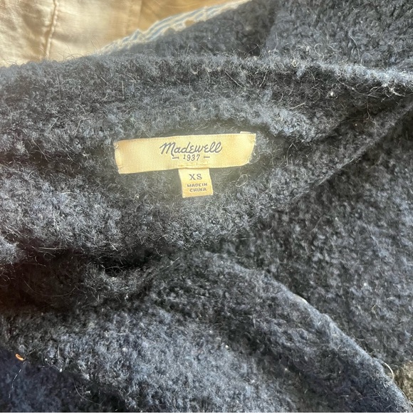 Madewell Boucle Wool Alpaca Blend Blue Gray ColorBlock Two Button Cardigan XS - Picture 4 of 9